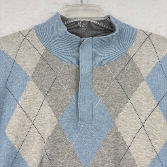 Tasso Elba Quarter Zip Sweater Mens Size L Blue Gray Argyle Cotton Long Sleeve - Picture 2 of 11